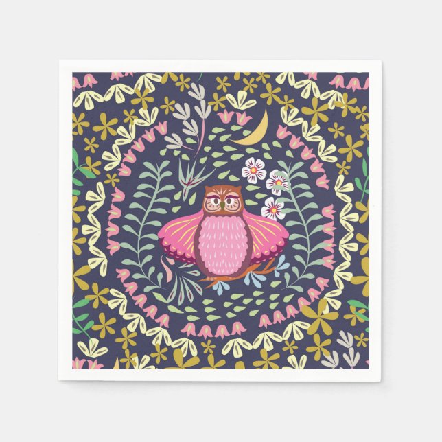 Owl Folk Navy Serviette (Vorderseite)