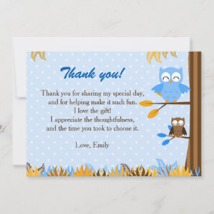 Owl Forest Blue Brown Danke Karte Hinweis