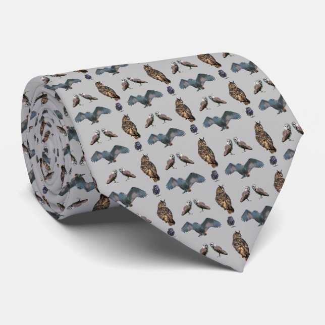 Owl Frenzy Krawatte (grau) (Gerollt)