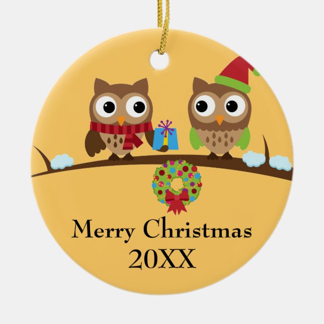 Owl Friends mit Geschenkdekoration Keramik Ornament (Vorne)