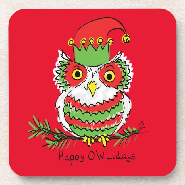 Owl Funny Christmas Niedlich Kids Getränkeuntersetzer (Vorderseite)