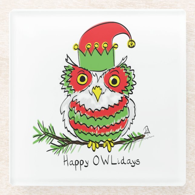 Owl Funny Christmas Niedlich Kids Glasuntersetzer (Vorderseite)