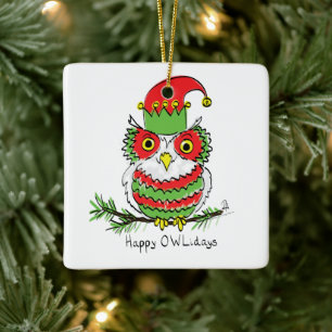 Owl Funny Christmas Niedlich Kids Keramikornament