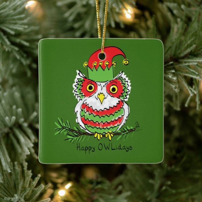 Owl Funny Christmas Niedlich Kids Keramikornament (Baum)