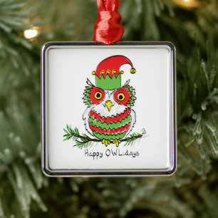 Owl Funny Christmas Niedlich Kids Ornament Aus Metall