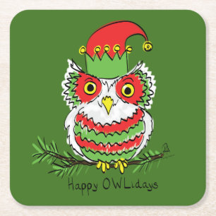 Owl Funny Christmas Niedlich Kids Rechteckiger Pappuntersetzer