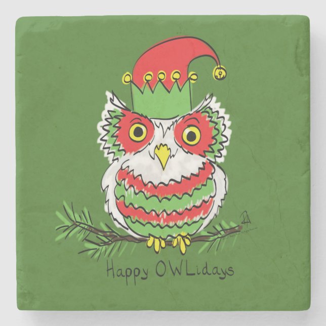 Owl Funny Christmas Niedlich Kids Steinuntersetzer (Vorderseite)