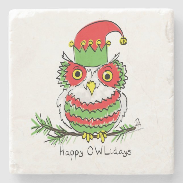Owl Funny Christmas Niedlich Kids Steinuntersetzer (Vorderseite)