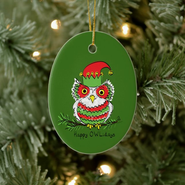 Owl Funny Weihnachten Niedlicher Urlaub Keramik Ornament (Baum)