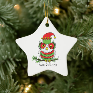 Owl Funny Weihnachten Niedlicher Urlaub Keramik Ornament