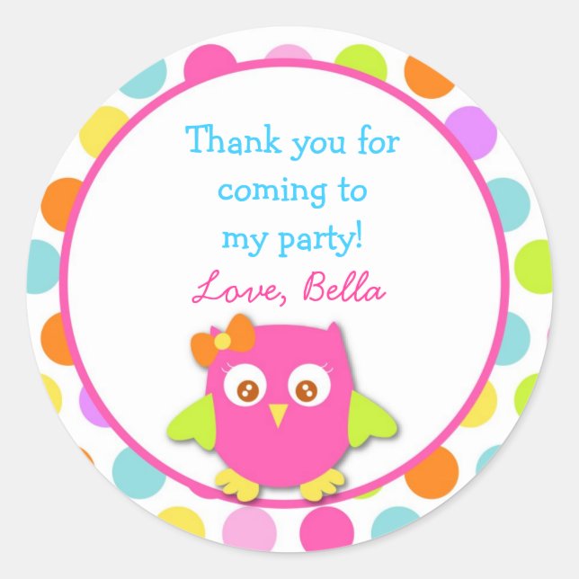Owl Geburtstagsparty Gefallen Stickers (Vorderseite)