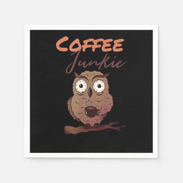 Owl-Geschenk | Coffee Junkie Owl Gift für Owl Love Serviette (Vorderseite)