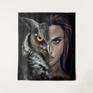 Owl Girl Tapestry Wandteppich