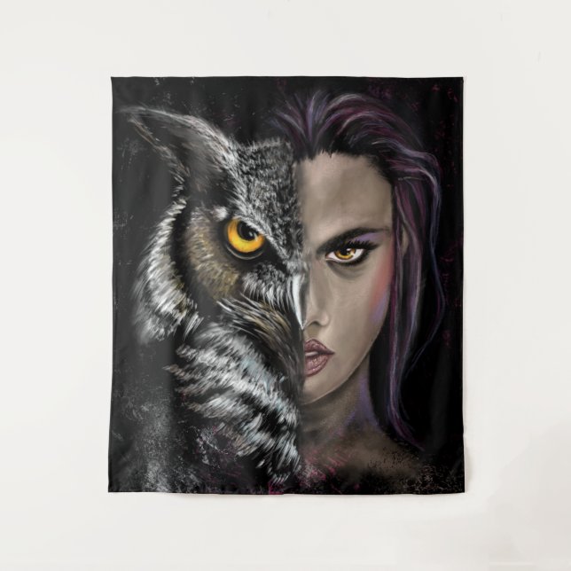 Owl Girl Tapestry Wandteppich (Vorderseite)