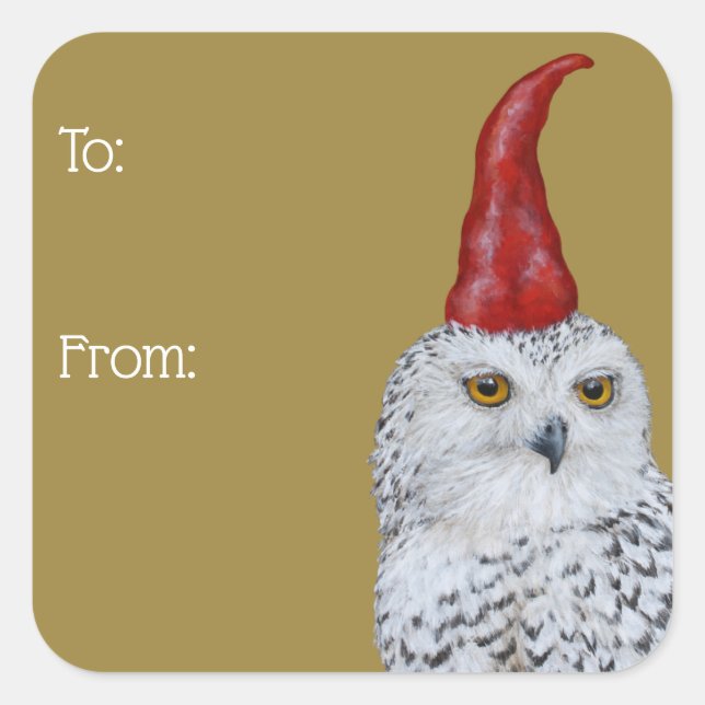 Owl Gnome Geschenkverpackung Aufkleber (Vorderseite)