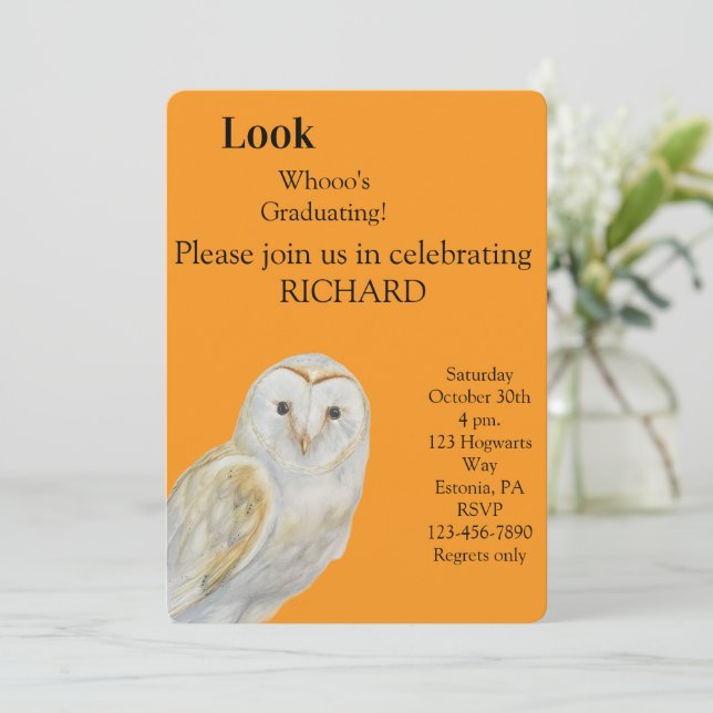 Owl Graduation Invitation  Ankündigung (Stehend Vorderseite)