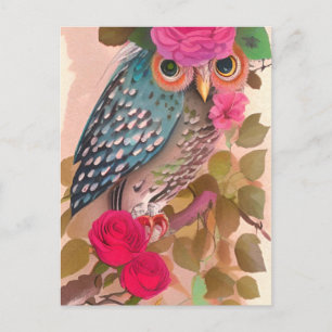 Owl hat ihre Blume Art Card Postkarte