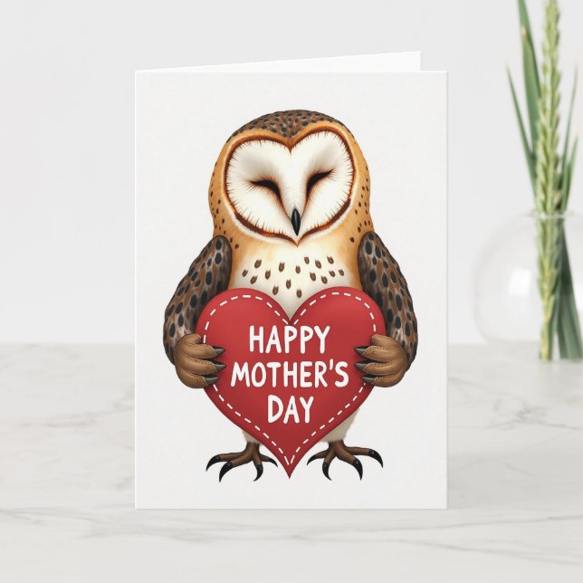 Owl Heart Muttertag Illustrationskarte Karte (Vorderseite)