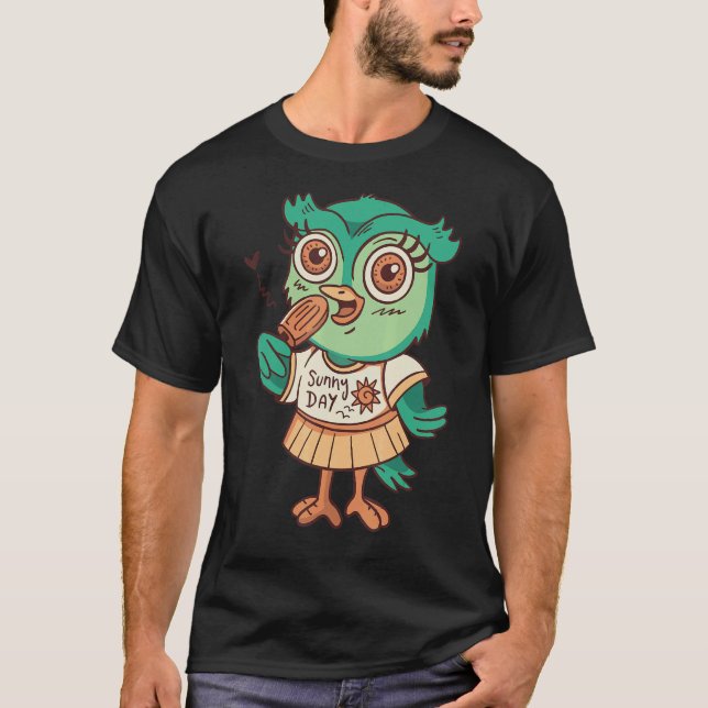 Owl Ice Cream Food Zoo Animals Children Owells T-Shirt (Vorderseite)