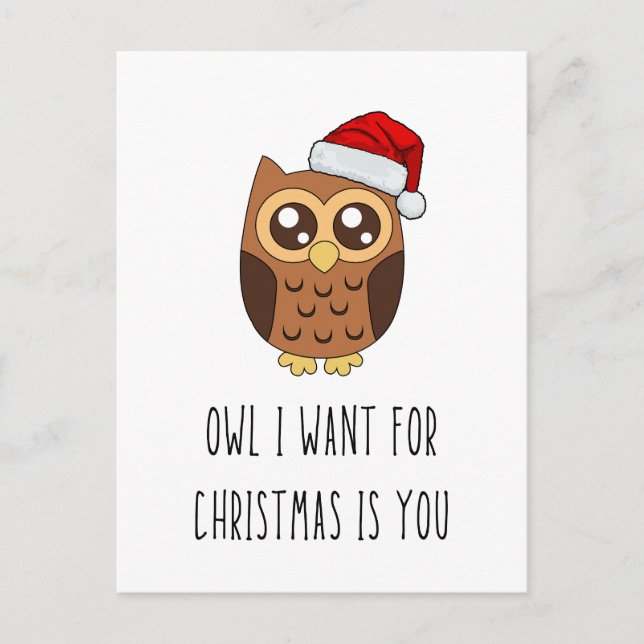 Owl ich zu Weihnachten Gewollt ist Sie - Niedliche Postkarte (Vorderseite)