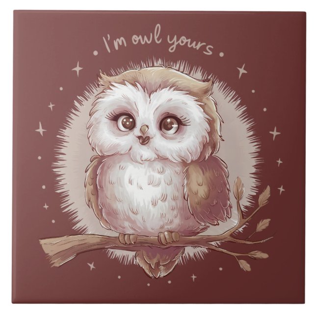 Owl Illustration Niedlich Whimsical Cotattecore Fliese (Vorderseite)