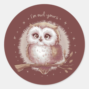 Owl Illustration Niedlich Whimsical Cotattecore Runder Aufkleber