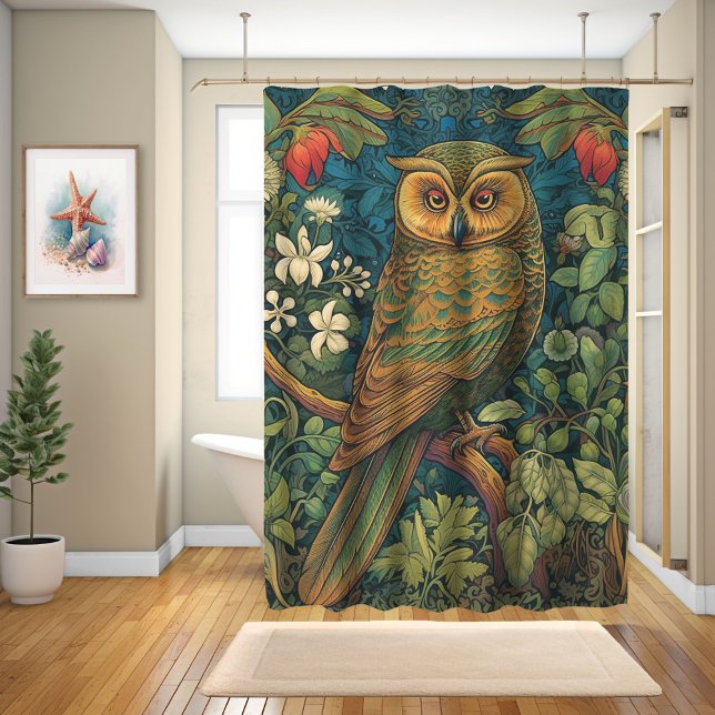 Owl in einem Wunderland, William Morris Design Duschvorhang (Von Creator hochgeladen)