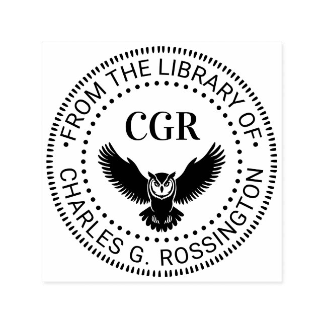 Owl in Flight Front View Library Book Name Permastempel (Design)