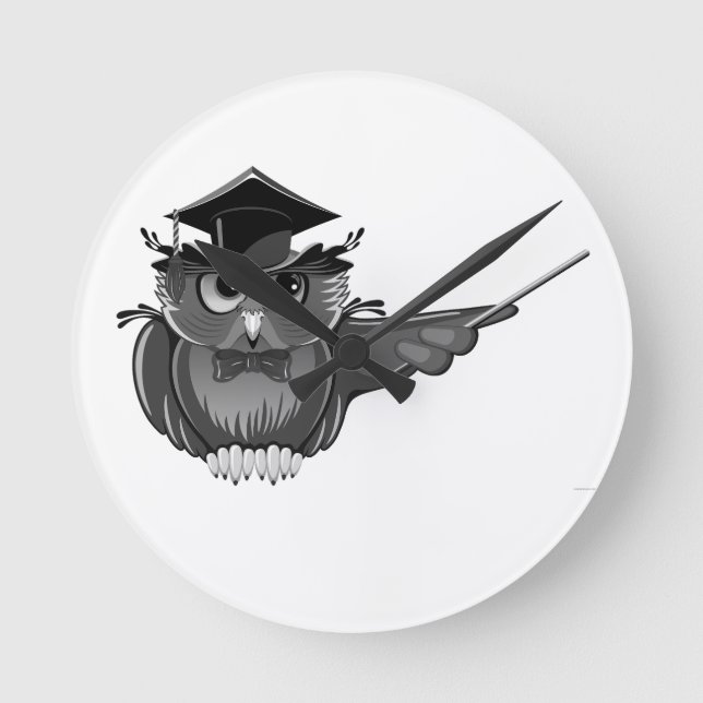 Owl in Graduation Hat Funny Graduation 2026 Guide Runde Wanduhr (Vorderseite)