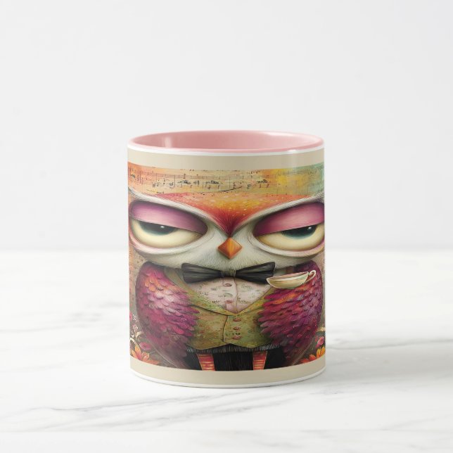 Owl in Tuxedo Vintage Music Art Mug Tasse (Zentrum)