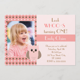 Owl Invitation Girl Birthday Party Photo Card Einladung