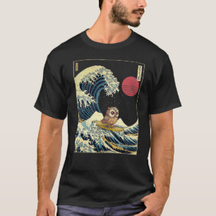 Owl Japanisch Kanagawa Wave Funny Surf Tier T-Shirt