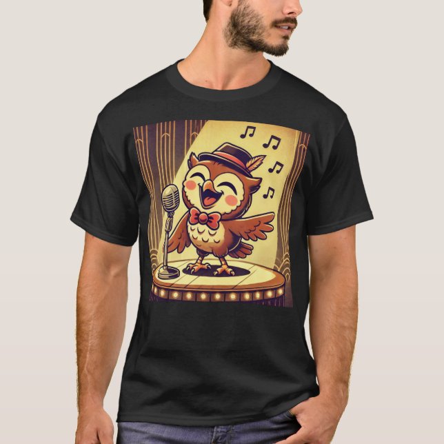 Owl Jolson - Vintag Jazz Singing Owl T-Shirt (Vorderseite)
