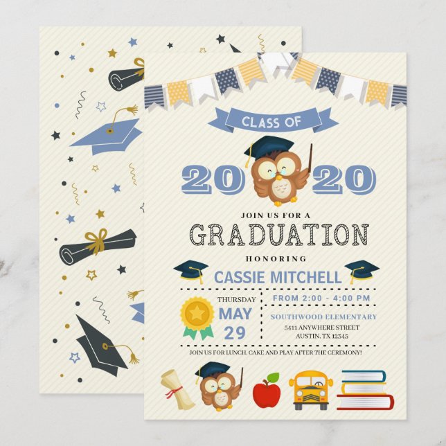 Owl Kids Abschluss Ankündigung Einladung (Vorne/Hinten)