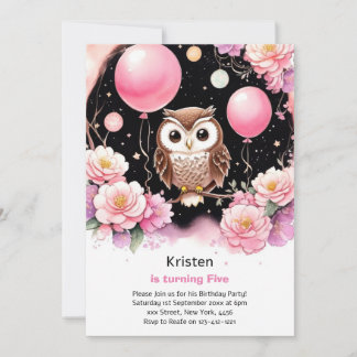 Owl Kids Girl zum Geburtstag Einladung