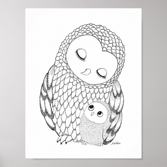 Owl Kinderzimmer Art Poster Schwarz/Weiß Owl Print (Vorne)