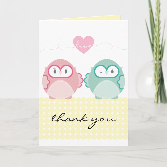 OWL LIEBE: Weichtes Mädchen + Junge Dankeskarte (Vorderseite)