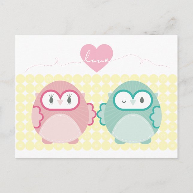 OWL LIEBE: Weichtes Mädchen + Junge Postkarte (Vorderseite)