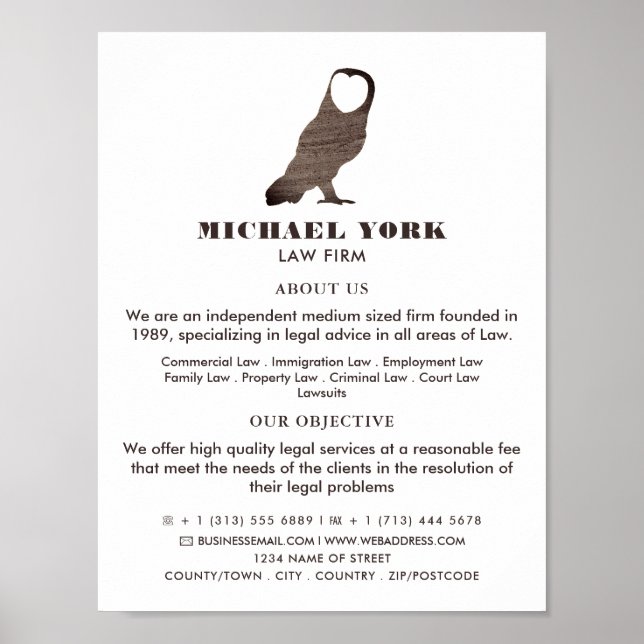 Owl Logo, Legal Services Advertising Poster (Vorne)