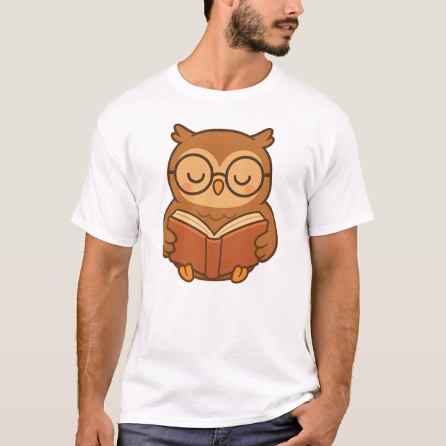 Owl mit Book - Niedlich Kawaii Lesart T-Shirt (Vorderseite)