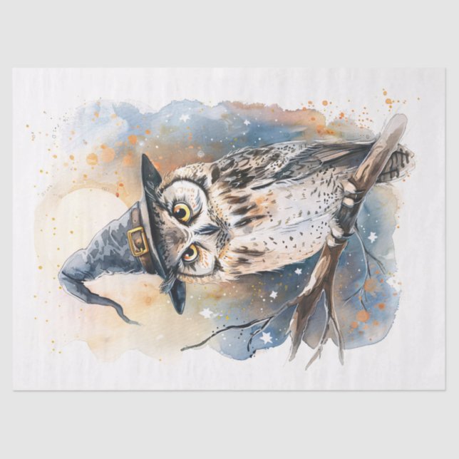 Owl mit einem Hexenhutenhutengesteck Seidenpapier (Vorderseite)