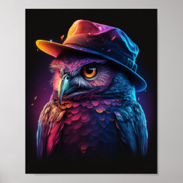 Owl mit einem Hut, farbenfroh und detailliert Poster