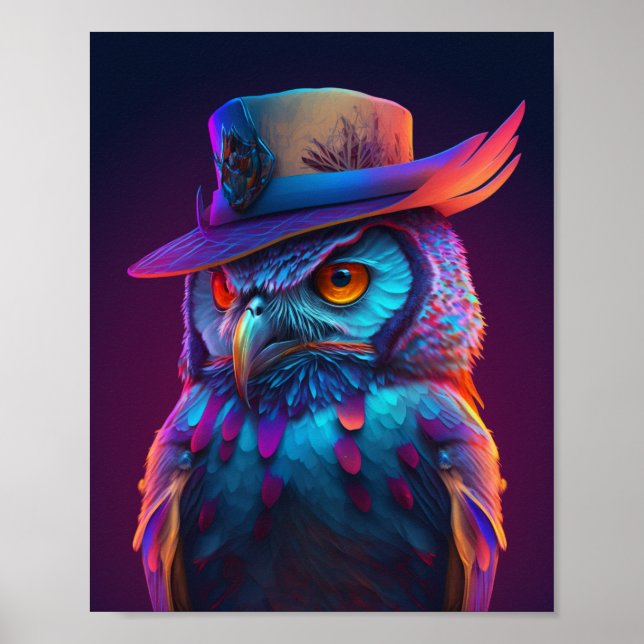 Owl mit einem Hut, spielerisches Tier Lover Poster (Vorne)