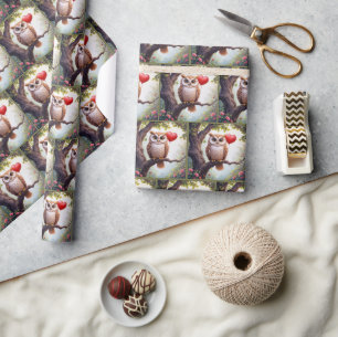 Owl mit Rotem Herzballon Geschenkpapier
