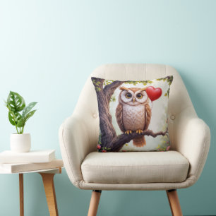 Owl mit Rotem Herzballon Kissen