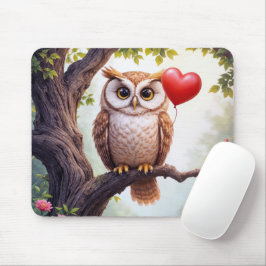 Owl mit Rotem Herzballon Mousepad