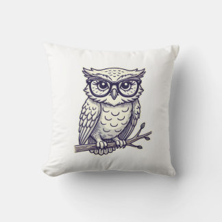 Owl mit Tiny Reading Brillen auf einer Zweignieder Kissen