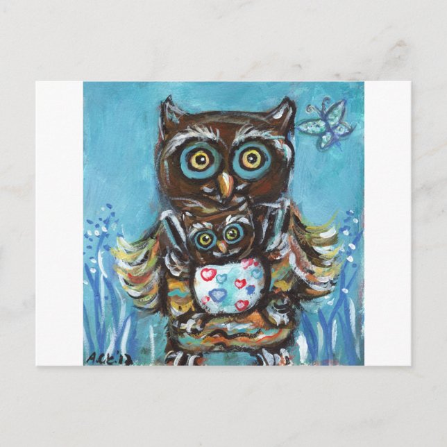 Owl Momma mit Baby Postkarte (Vorderseite)