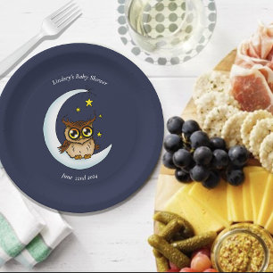 Owl Moon Blue Niedlich Stars Babydusche Pappteller