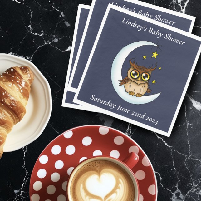 Owl Moon Blue Niedlich Stars Babydusche Serviette (Von Creator hochgeladen)